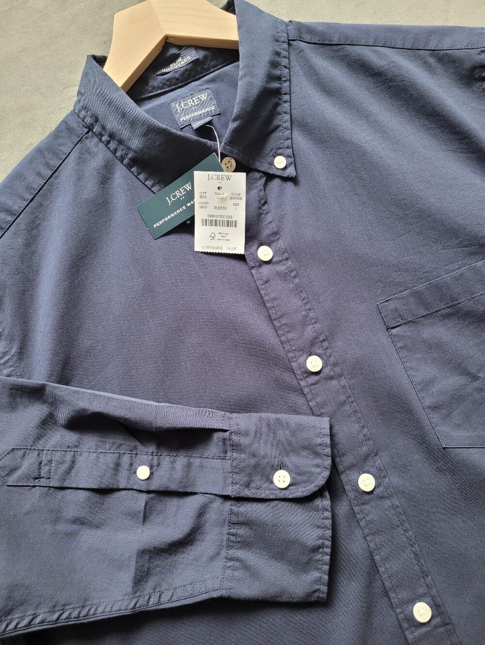 J.Crew Men's Performance Button Down Shirt Large Navy NWT Stretch
